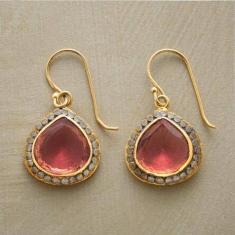 Sterling  Silver   Pierced Earrings Pink‎ Quartz  Stone Marked 925 22 Karat…